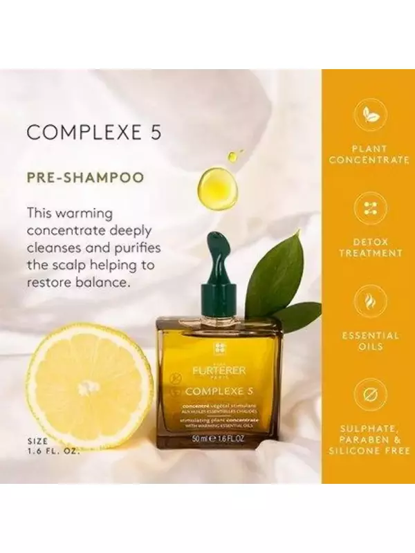 Стимулирующий растительный концентрат Complexe 5 перед шампунем для детоксикации кожи головы, 1,6 унции, Rene Furterer