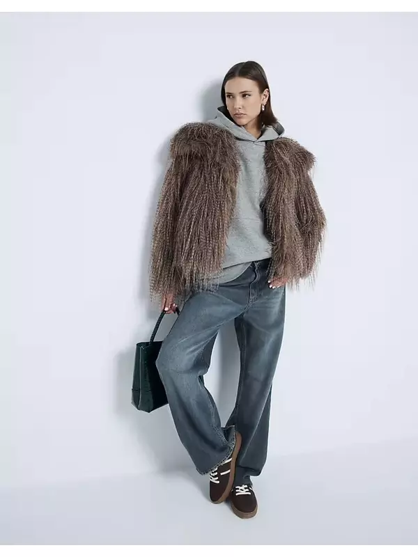 Искусственная шуба River Island из ворсистого меха коричневого цвета