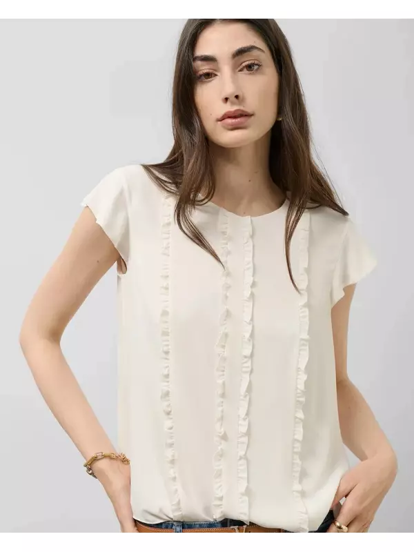 Женская блузка с короткими рукавами и мини-оборками спереди Roberto Verino, цвет Crudo