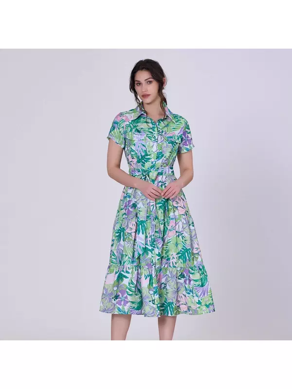 Платье-Рубашка миди с тропическим принтом S&J Weekends, мультиколор