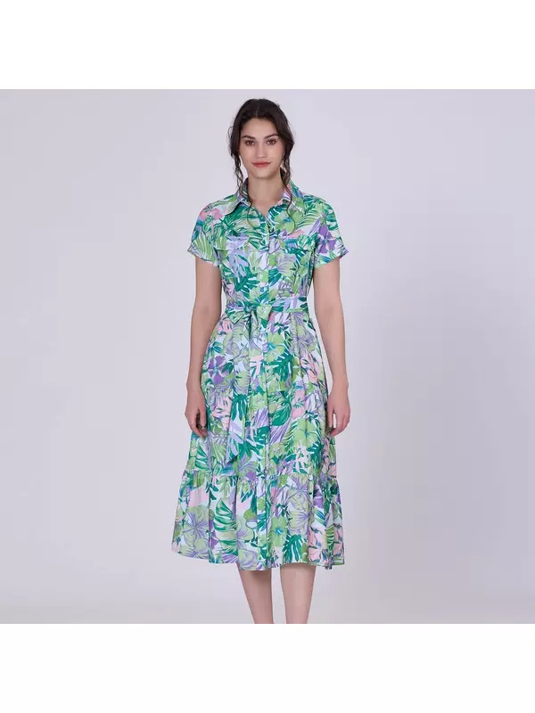 Платье-Рубашка миди с тропическим принтом S&J Weekends, мультиколор