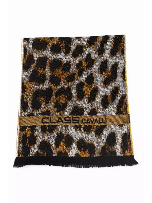 Коричневый шерстяной мужской шарф cavalli CLASS