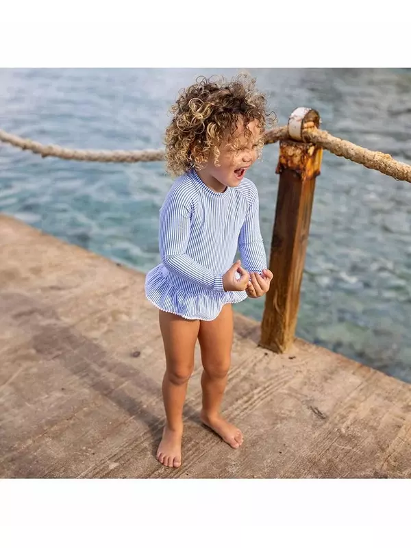 Летний парижский костюм для серфинга с длинными рукавами и юбкой для девочек - Little Kid Snapper Rock, синий