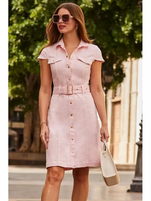 Джинсовое платье с поясом Sosandar, розовый