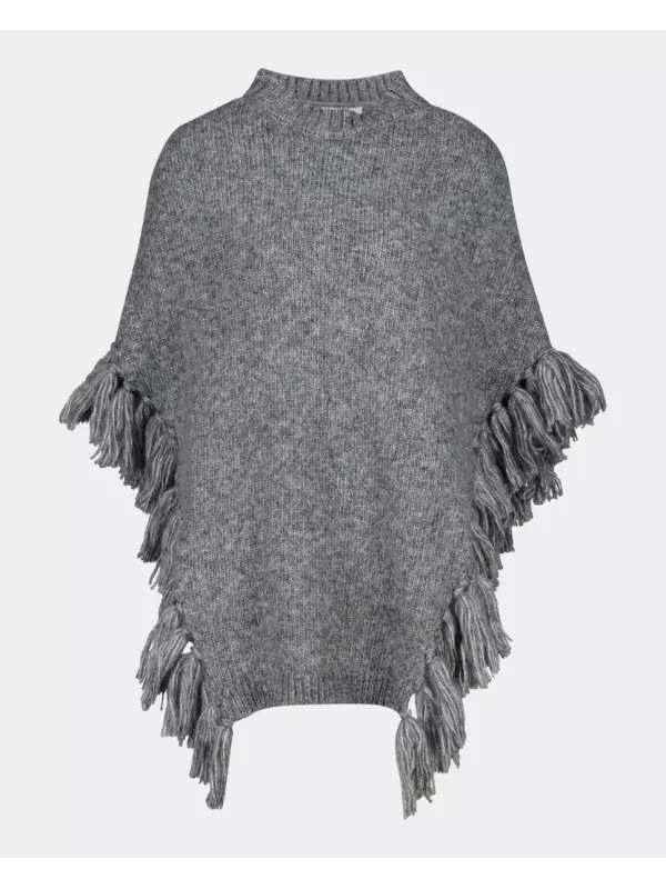 Женский пончо с бахромой Southern Cotton, светло-серый