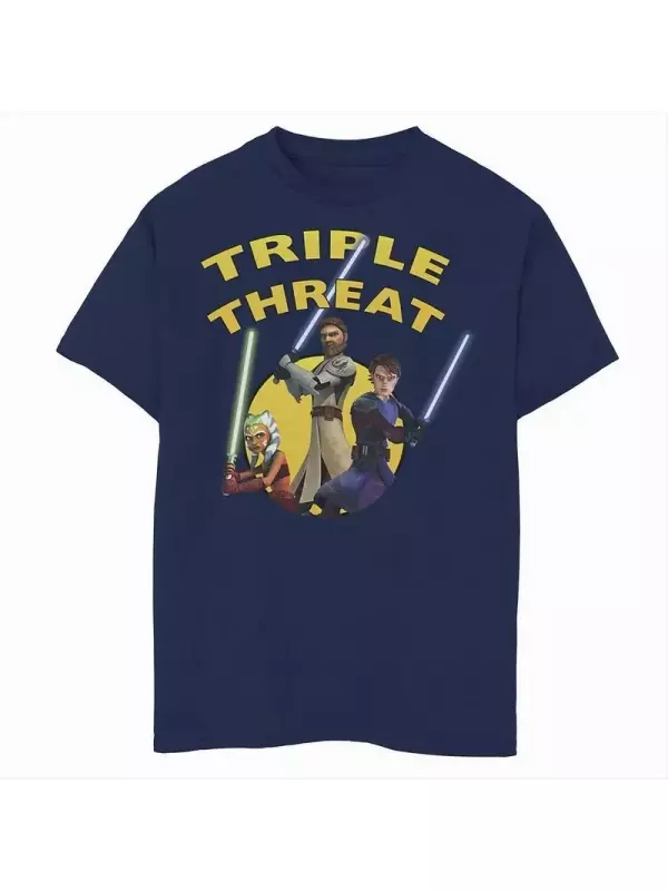 Футболка с изображением тройной угрозы для мальчиков 8–20 лет «Звездные войны: Войны клонов», групповой снимок Star Wars