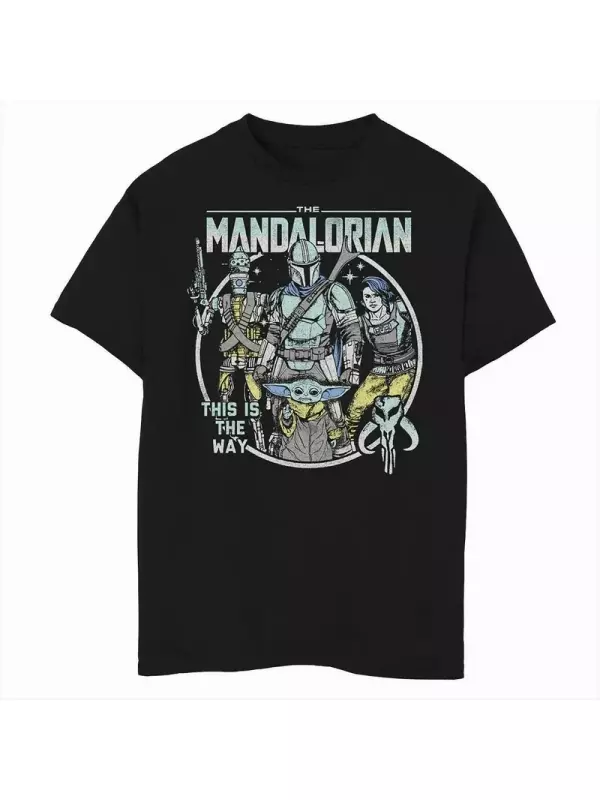 Футболка с графическим рисунком в стиле поп-арт для мальчиков 8–20 лет «Звездные войны: Мандалорская команда» Star Wars, черный