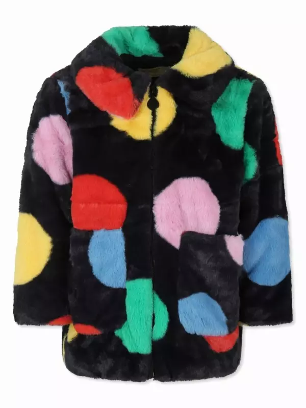 Шуба из искусственного меха в горох Stella McCartney Kids, черный