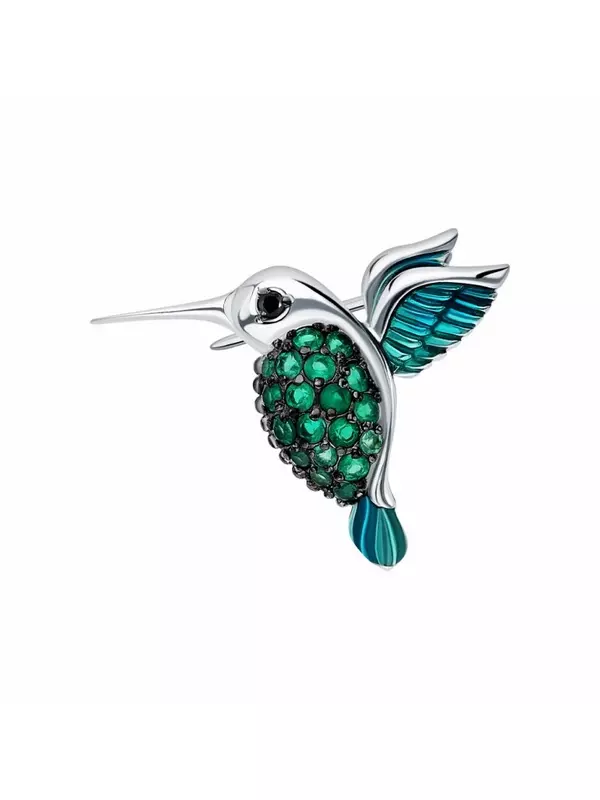 Серебряная брошь с эмалью, фианитами и агатами природными