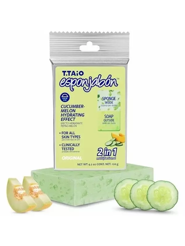 Esponjabon Мыло Губка Очищающее Душевая Скребок Очищающий Скраб Для Ванны Средство Для Удаления Масла Массаж и Пена Для Ног, Локтей и Лица Аксессуары Для Ванной Огуречное и Дынное Мыло T.Taio