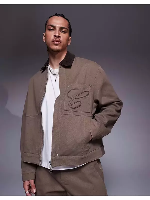 Куртка-комбинезон Couture Club из твила с контрастным воротником, выбеленного коричневого цвета The Couture Club