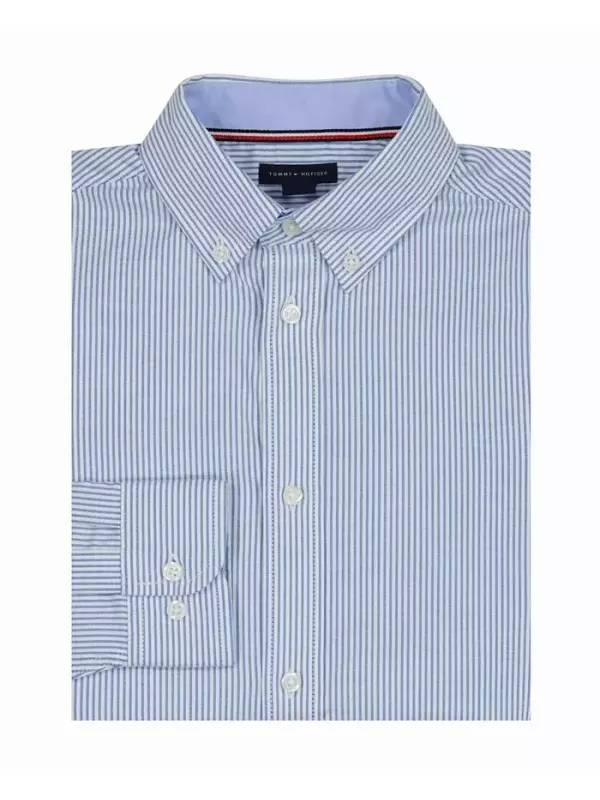 Длинная рубашка-оксфорд в полоску Bengal с длинными рукавами и эластичной тканью для мальчиков старшего возраста Tommy Hilfiger, синий