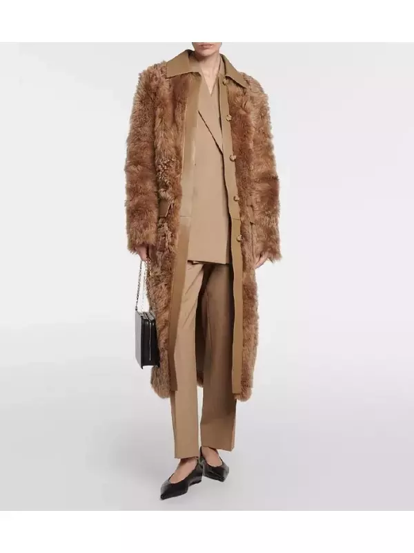 Шуба с кожаной отделкой Toteme, бежевый
