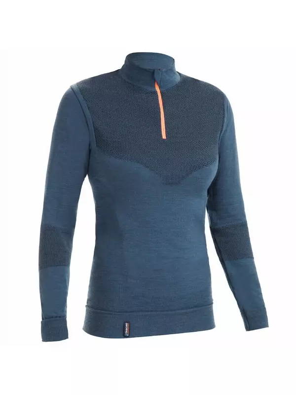 Женская термофутболка 500 с длинным рукавом, серая, из мериносовой шерсти TRIBORD, цвет azul