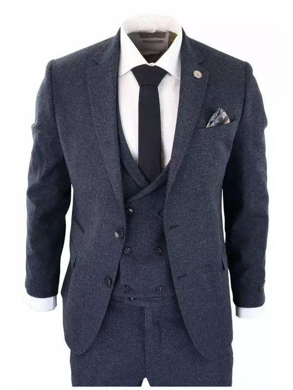 Костюм-тройка из твида, синий, в елочку TruClothing