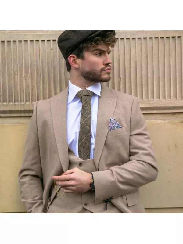 Твидовый деловой костюм-тройка для свадьбы TruClothing, коричневый