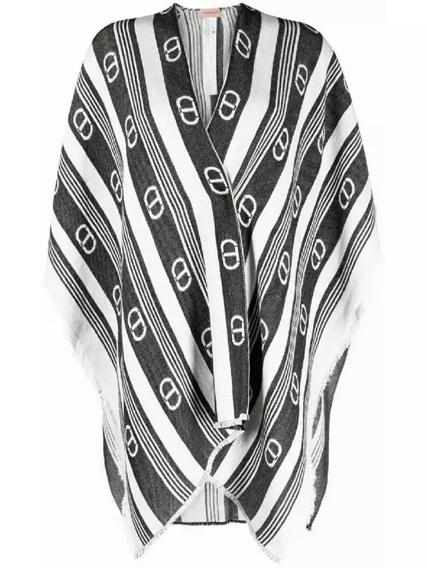 TWINSET полосатое пончо с логотипом, белый