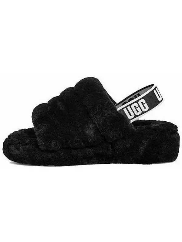 Сандалии пушистые да слайд толстая подошва тапочки Ugg, черный