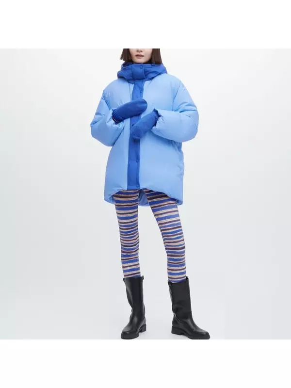 Женское широкое пуховое пальто с капюшоном Uniqlo, 61 голубой