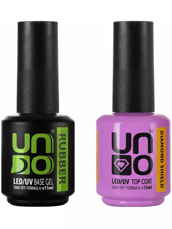 Набор для маникюра UNO база для ногтей Rubber 16 г и топ для ногтей Diamond Shield 15 мл