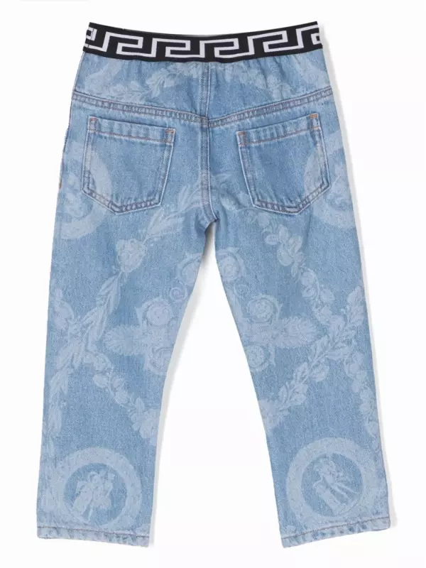 Джинсы с принтом Greca Versace Kids, синий