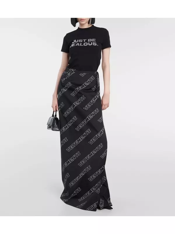 Хлопковая юбка с запахом и логотипом Vetements, черный