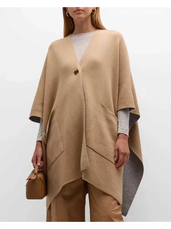 Двусторонняя вязаная накидка из шерсти и кашемира Vince, цвет Camel
