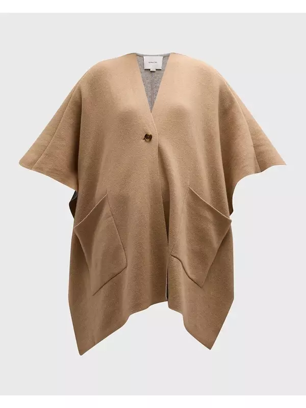 Двусторонняя вязаная накидка из шерсти и кашемира Vince, цвет Camel