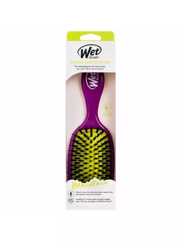 Фиолетовая современная распутывающая щетка с щетиной кабана, придает блеск и разглаживает волосы. Wet Brush Shine Enhancer