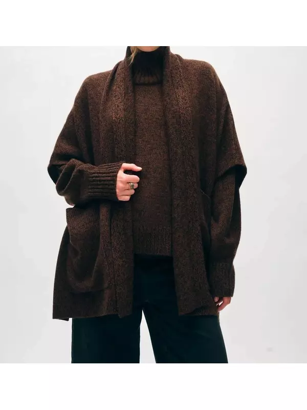 Открытое пончо из мериносового кашемира цвета умбра/черный меланж White + Warren