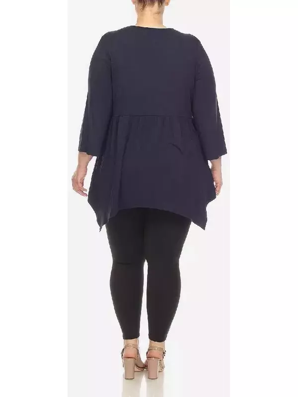Топ-туника больших размеров с v-образным вырезом и ампирным вырезом White Mark, темно-синий