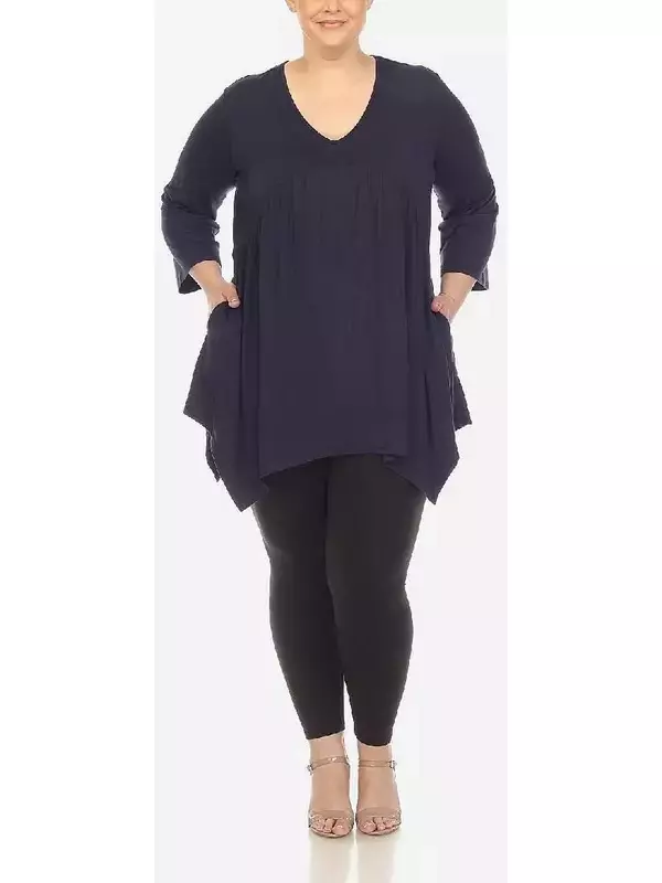 Топ-туника больших размеров с v-образным вырезом и ампирным вырезом White Mark, темно-синий