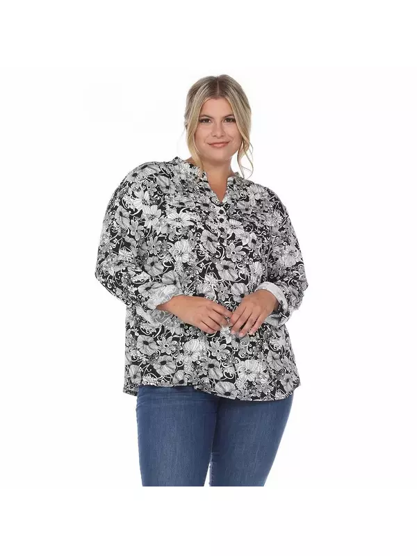 Ps Плиссированная блузка с длинными рукавами и цветочным принтом WM Fashion, черный