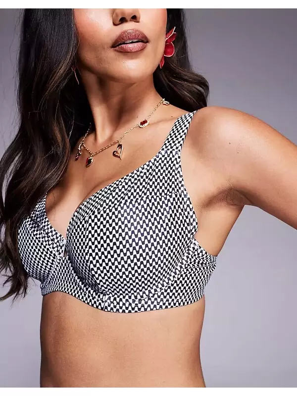Бикини-топ на косточках с геометрическим узором Wolf & Whistle в черно-белом цвете