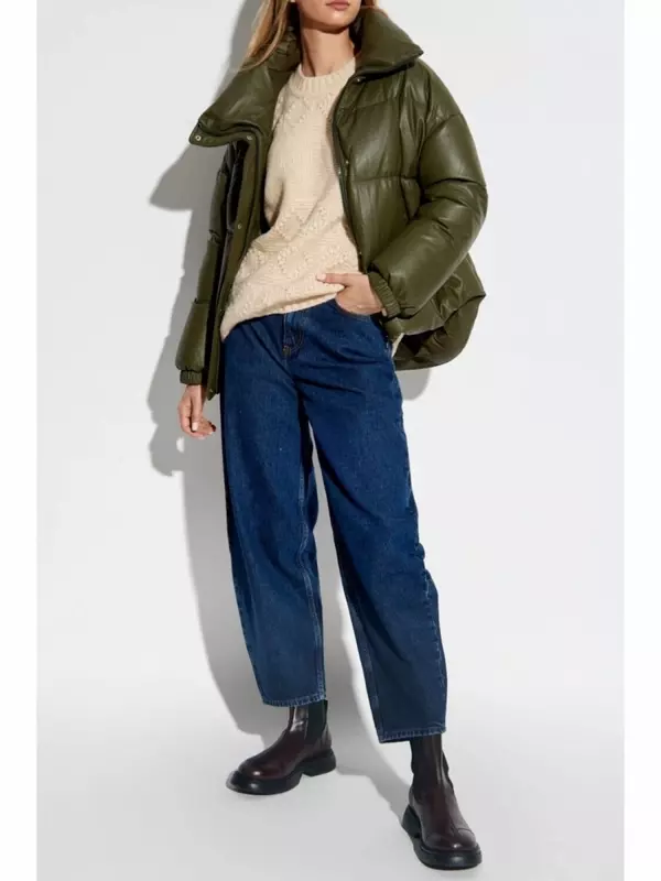 Yves Salomon куртка кожаная с подкладкой, зеленый