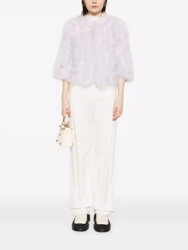 Шелковый жакет с перьями YVES SALOMON, фиолетовый