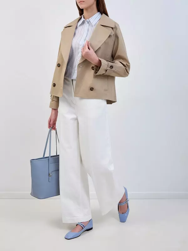 Укороченный тренч из хлопкового габардина с кожаными деталями