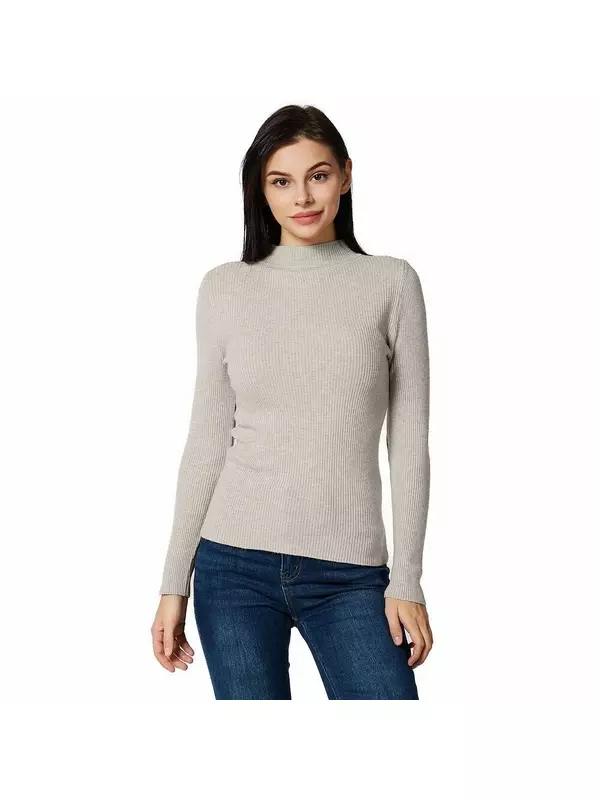 Легкая женская водолазка в рубчик, облегающий крой Zilpu, бежевый