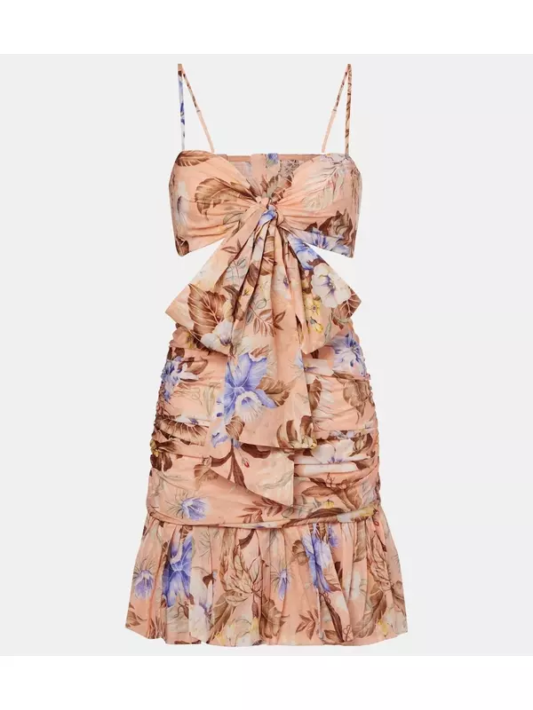 Кокосово-цветочное хлопковое мини-платье Zimmermann, Peach Multi Floral